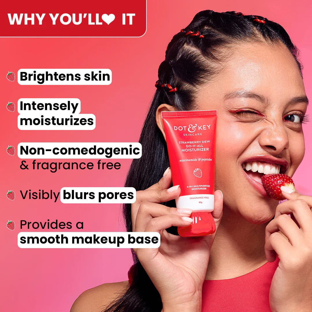 Strawberry-Niacinamide Moisturizer Brightening Daily Face Cream for Hydrating Youthful-Looking Skin with Smooth Glowing Effect