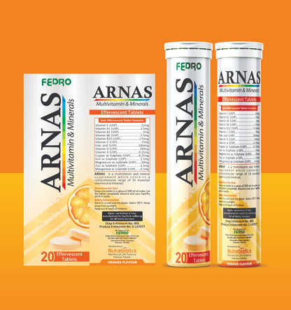 ARNAS Multivitamin & Minerals Effervescent Tablets – Orange Flavour